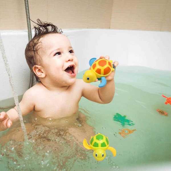 3 st babybadleksaker, uppvridbar sköldpadda för småbarn pojkar flickor, uppvridbar badleksak, vattenleksaker simsköldpadda, pool simsköldpadda