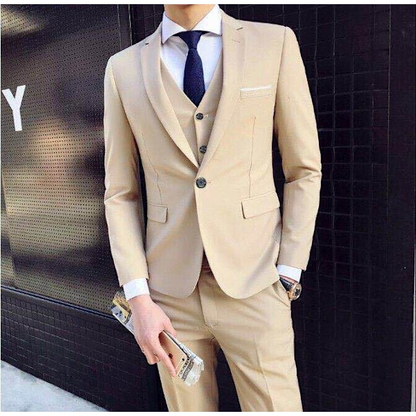Herrar Casual Tredelad Kostym Khaki Khaki 4XL
