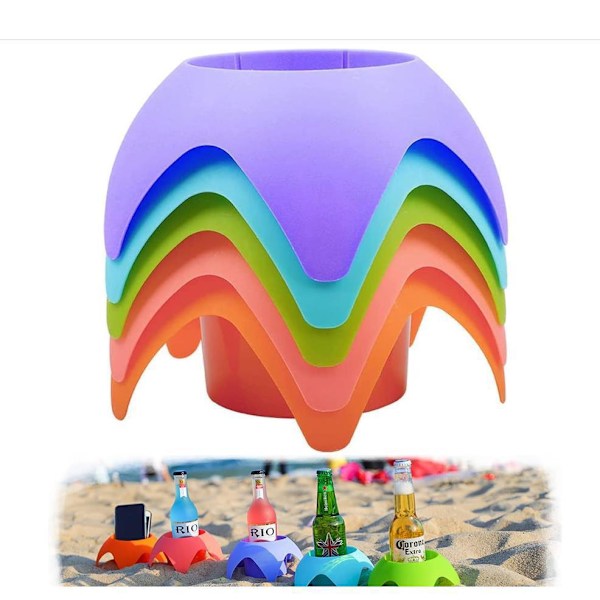 Strandkoppholder - Strandferietilbehør Stranddrikkeholder Sandkoppholder Strandveske Strandutstyr Strandreisetaske (Flerfarget, 5-pakning)