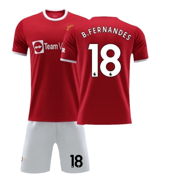 21-22 Ny Red Devils Hjemme Nr. 7 Ronaldo Trøje Nr. 6 Pogba Fodboldtrøje Sæt Nr. 18 Stjerne med Originale Sokker No. 10 with socks + protective gear XS#