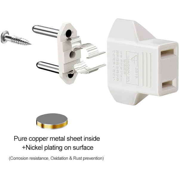US-EU-adapteri, [6-pakkaus] 2-nastainen CN Kiina US-Amerikka 2-nastaiseen EU:hun