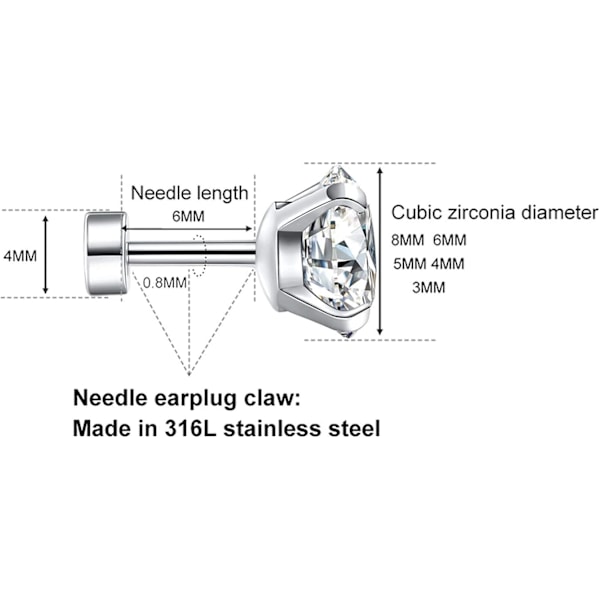Cubic Zirconia Hypoallergeniske Ørepynt for Kvinner Menn Jenter Statement Brusk Mote Kirurgisk Stål Helix Ørepynt 5 Par