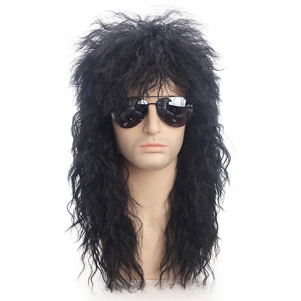 Black Curly 70s 80s Halloween Costumes Rocking Dude Synthetic Hair Wigs Punk Metal Rocker Disco Mullet Cosplay Wig