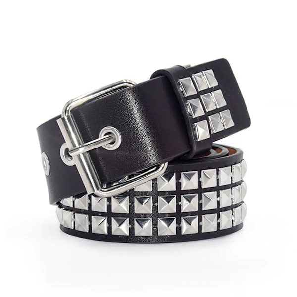 GAOKE Pyramid Rivet Waist Men & Women Studded Leather Belt Punk Rock Hardware with Pin Buckle Waist Black Jeans 02Coffee 02 Coffee 110 cm