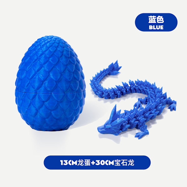 Påskdrakar 3D-tryckt drakägg med drake inuti Kristalldrake Fidget Leksak för Vuxna Fullt Ledad Drake för Hemmakontorsdekoration Blue