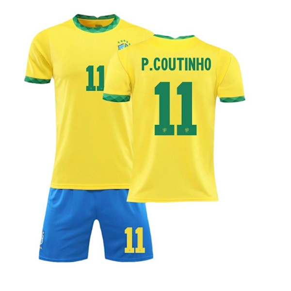 2021 Brasilien hjemme gul nr. 10 Neymar nr. 7 Paqueta nr. 20 Vinicius fodbolduniform sæt Size 9 with socks 26#