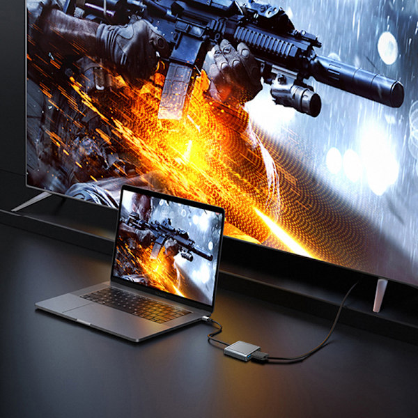 8K 60Hz DP 3 i 1 Hub Adapter USB C til Displayport