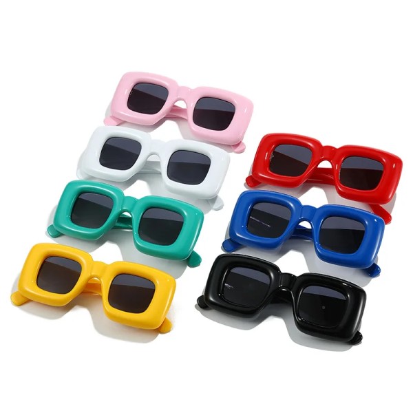 FF849 Unisex Mote Vintage Tykke Kvadratiske Solbriller Trendy Retro Oppblåst Ramme Rektangulære Solbriller 8 Retro Sunglasses