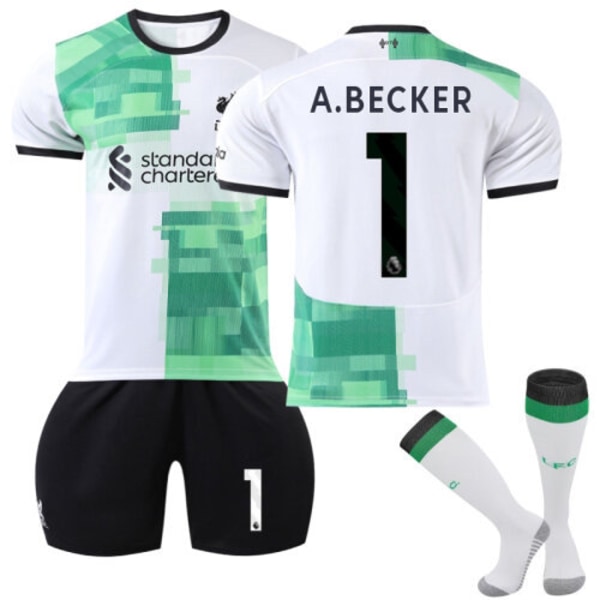 Liverpool 23-24 udebanetrøje grøn nr. 11 Salah 27 Nunez 66 Arnold børnefodboldtøj No. 23 + socks and protective gear XL