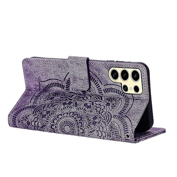 Frosted Læder Etui til Mandala Emed Retro Telefon Lilla(FQ) For Samsung Galaxy S24 Ultra 5G Purple