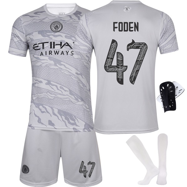 23-24 Manchester City Dragon Year Limited Edition No. 9 Haaland Fodboldtrøje 17 De Bruyne 47 Foden Trøjesæt No. 9 with socks + protective gear Size M