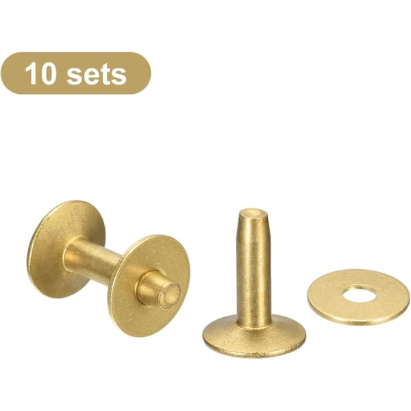 10 Set Brassnit och Burr, 9x3.3x14mm Massiva Läder Brassnit Fästen för Läder DIY Hantverk Tillbehör, Guldton