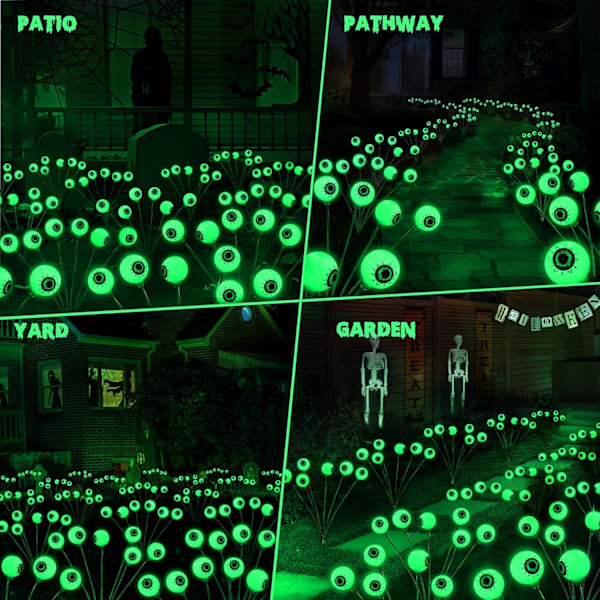 Solcelled Halloween-lys, 2 pakker i alt 12 LED grønne Halloween øjenlys, 2 tilstande, svingende ildflugt Halloween stilys, græsplænedekoration 12 LEDs in box, green