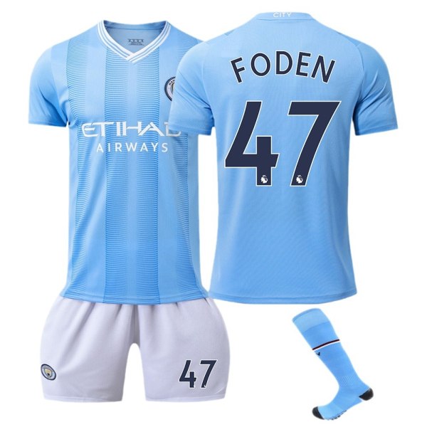 Ny 23-24 Manchester City hjemmebanetrøje nr. 9 Haaland 10 Grealish 17 De Bruyne fodboldunifornssæt No. 26 + Socks Protector XS