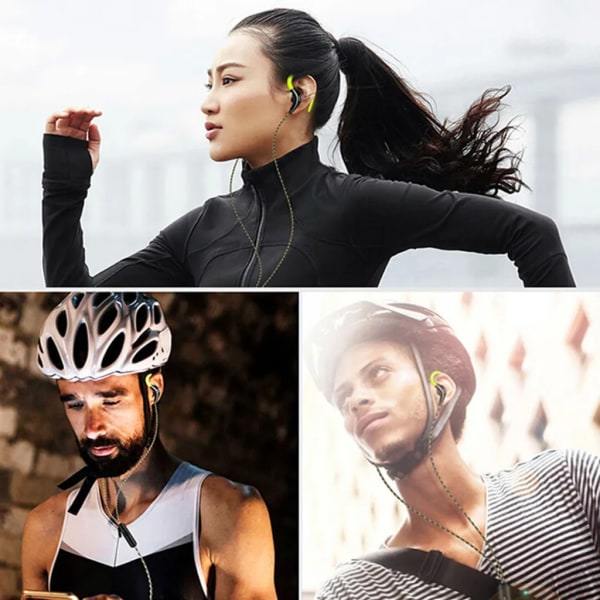 3,5 mm sport-hörlurar med öronkrok, löparhörlurar, Hi-Fi-stereobashörlurar med mikrofon (grön) Grön