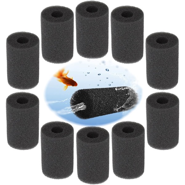 10 stk filtersvamp inngang forfilter svamp akvariefilter svamper filterskum beskyttelse erstatningssvamp tilbehør for å forhindre små fisk og reker (lengde 8,0 cm hulldiameter ca. 2,0 cm)