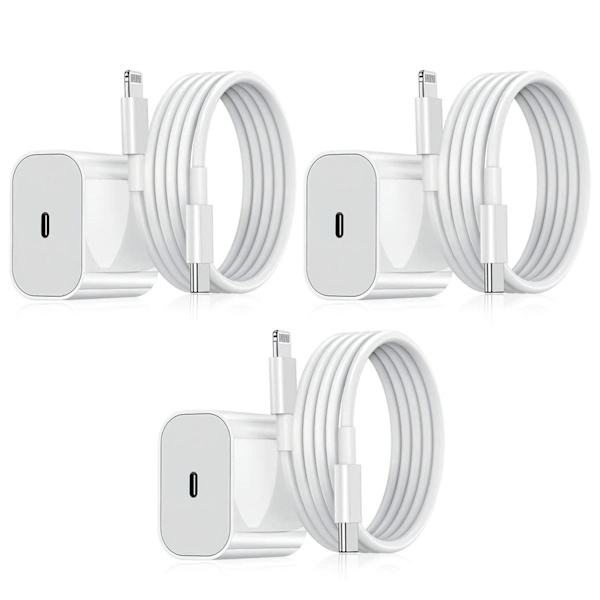 Oplader til iPhone - Hurtig oplader - Adapter + Kabel 20W USB-C Hvid Hvid White 3-Pack iPhone
