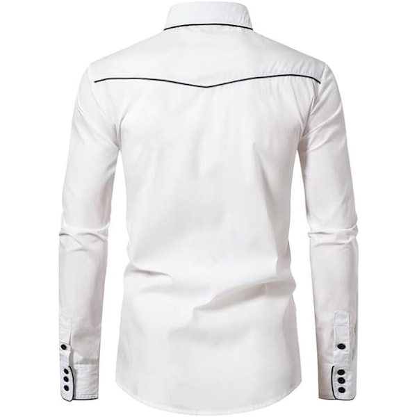 Herrar Western Cowboy Skjorta Mode Slank Passform Design Vit 2 White 2 M