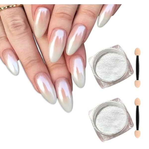 2 boxes white pearl powder chrome nail - aurora ice chrome pig