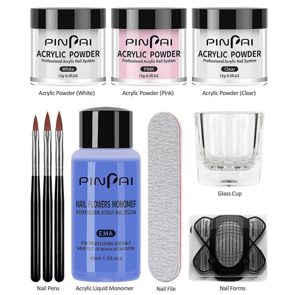 Multicolor Akryl Nagelsats Akrylpulver och Set 8-delad Nagelkonst Kristallpulver Flytande Monomer för Akryl Nagel Extension Carving