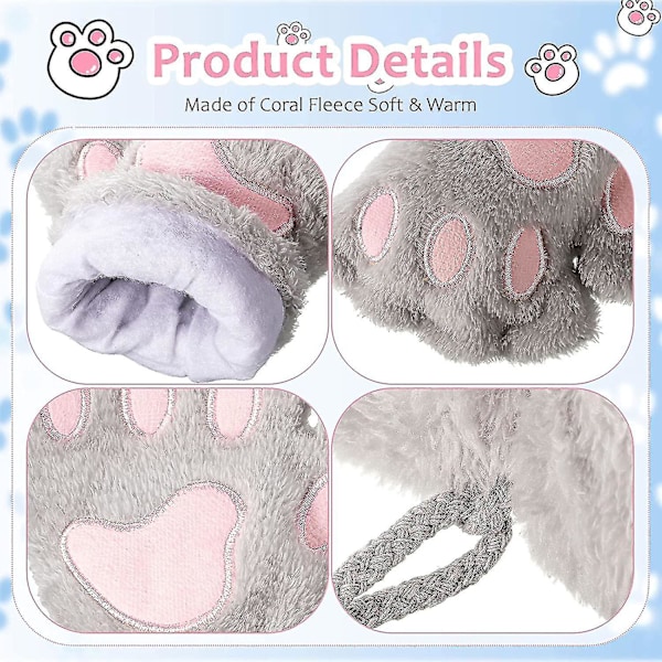 Kattpåtassar Vantar 3 Par Kawaii Vantar Kattpåtassar Cosplay Konstgjord Päls Plysch Katt Vantar Lejonpåtassar Fingerlösa Vantar för Flickor Kvinnor