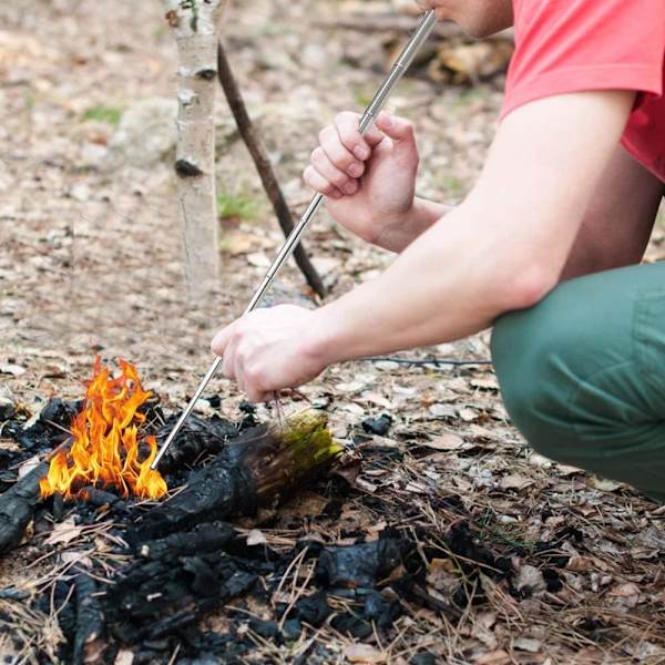 3-osainen ruostumattomasta teräksestä valmistettu teleskooppinen taskuliedon puhallin leirintään, piknikille, patikointiin, grillaukseen, tulen sytyttämiseen, takkaan