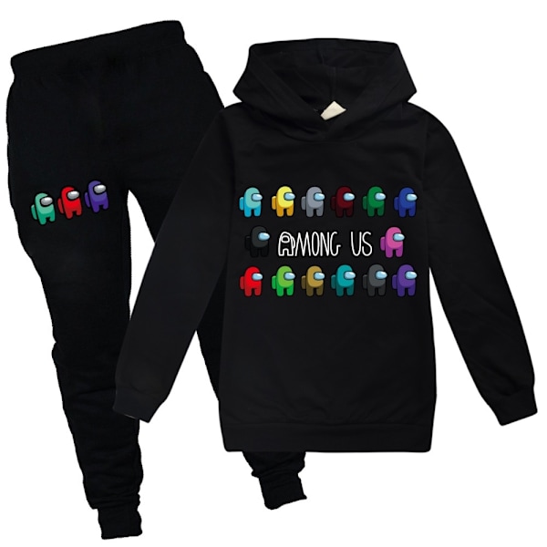 Among Us Crewmate Impostor Spil Børne Hoodie Trøje Tracksuit Sæt - Perfekt Sort 150 Black