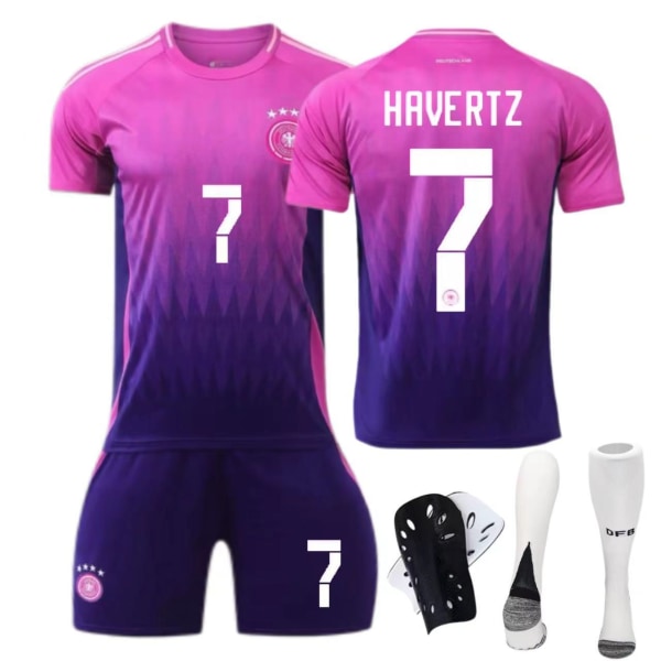 Europacup-Tyskland bortaställ nr 6 Kimmich nr 7 Havertz barnvuxen kostym fotbollströja Size 7 with socks + protective gear XL
