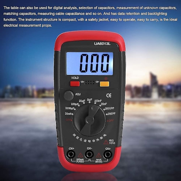 Digital Kapacitansmåler Kondensator Tester 0,1pf - 20000uf med LCD Baggrundsbelysning Max 1999 Display