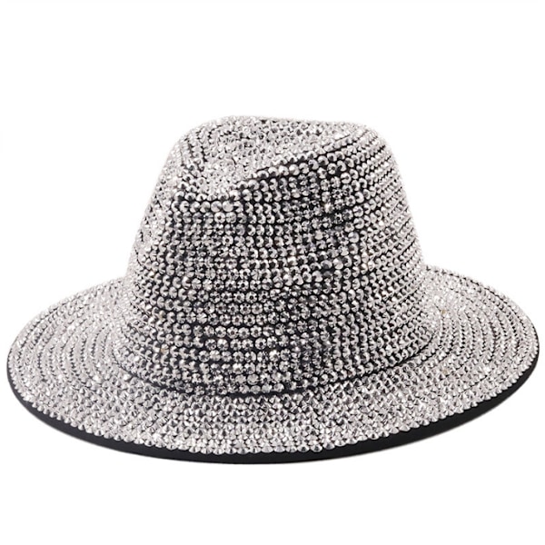 Mode paljett Fedora hat sølv silver M