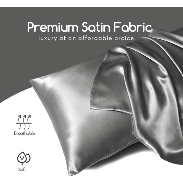 Silk Satin Pillowcase 2-pack (ilman täytettä) Tummanharmaa Dark Grey 50X75cm