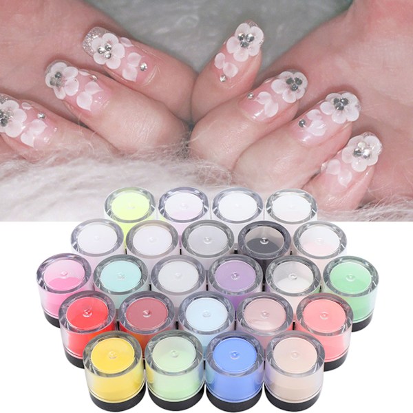 Akrylpulver Kristall Nail Art Tips Dekoration Builder Akryl Manikyr Verktyg 24 färger