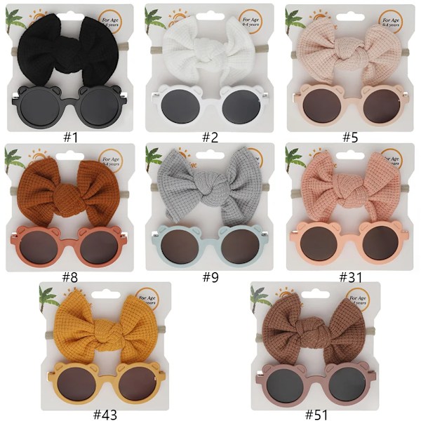 Barn Björnsolglasögon Huvudband Set Strand Vaffel Rosett Hårband Glasögon Kombination Söta Baby Fotografering  Tillbehör 9 Sweet