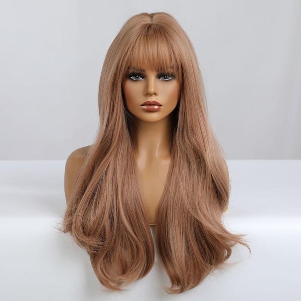 Long Wavy Human Hair Wig Lace Front Center Parting Natural T Like