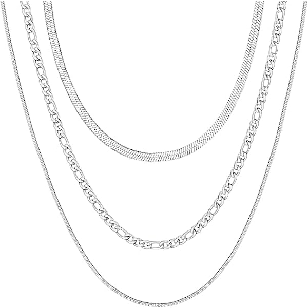Halsbandssats för damer, justerbart, lager på lager, stapelbart chokerhalsband, pärlor, halsband i rostfritt stål, silverhalsband, kvinnor, flickor