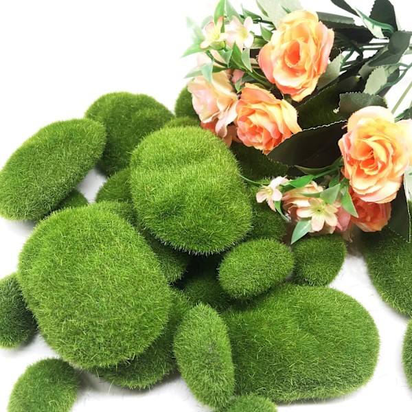 Kunstig Mos Dekorative Stene, 30 stk 3 Størrelser Grønne Moskugler til Blomsterarrangementer, Fe-haver, Terrarier og Håndværk