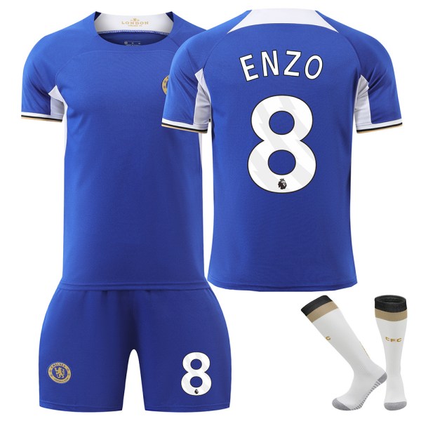 Chelsea hemmatröja säsongen 23-24 nr 8 Enzo 7 Sterling 6 Silva tröja vuxen barn herr och dam Size 8 with socks 16 yards
