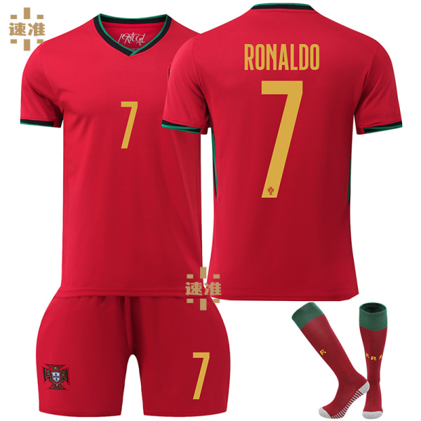 24-25 Europacupen Portugal hemmafotbollsdräkt set nr 7 Ronaldotröja nr 8 B Fee set barnset Size 7 socks XL