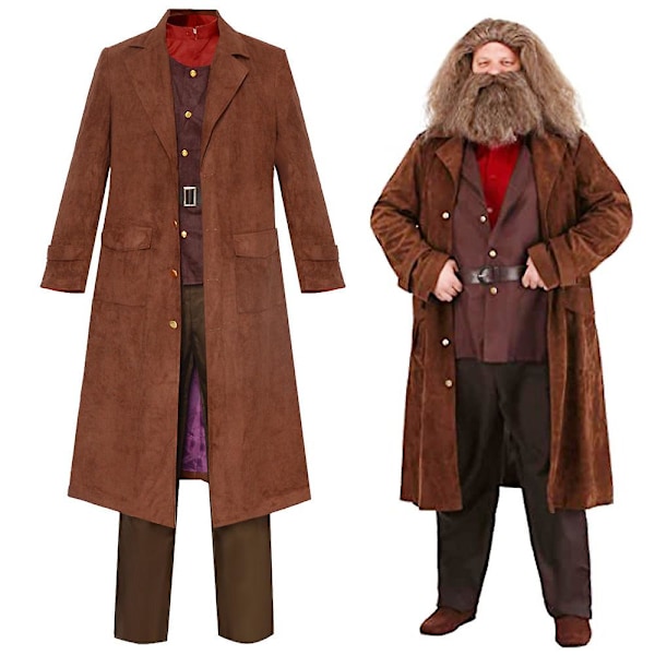 Rubeus Hagrid Cosplay-asu täydellinen setti aikuisille Halloween-naamiaisiin, karnevaaliasuun L