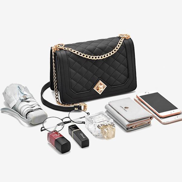 Axelväska för kvinnor, liten axelväska med kedja, Lingge-väska, crossbody-väska, aftonväska, cityväska, axelväska i massivt läder,