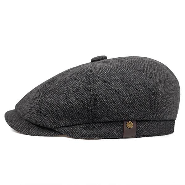 Retro Newsboy Caps Herr Caps för män Brittiska målarhattar Höst Vinter basker Herringbone Flat Cap Hip Hop basker Gorras dark gray 3