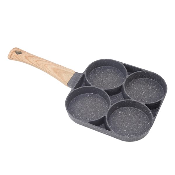 4-huls stegepande non-stick varmebestandig omeletpande til pandekager hamburger køkken tilbehør træstruktur til gas og induktion komfur sort 0.7