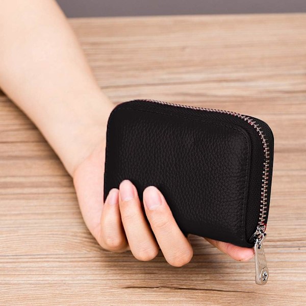 Læder Mini Damepung med Lynlås (Sort) black black