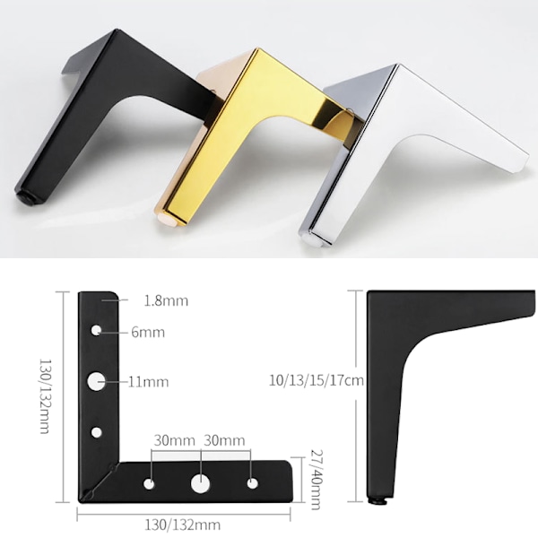 4-delade metalliska triangulära möbelben - guld 10 cm
