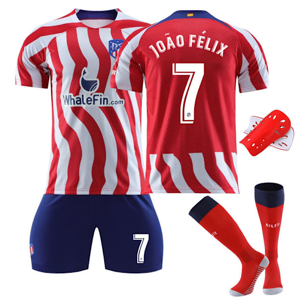22-23 Atletico Madrid kotipaita No. 8 Griezmann jersey set No. 7 Philips sukat Correa jalkapalloasu No. 9 with socks + protective gear #M