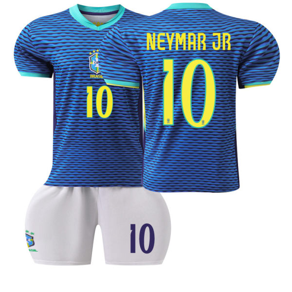 2024 America's Cup fotbollströja set Brasilien bortaställ blå nr 10 Neymar tröja 20 Vinicius No. 10 with socks + protective gear #26