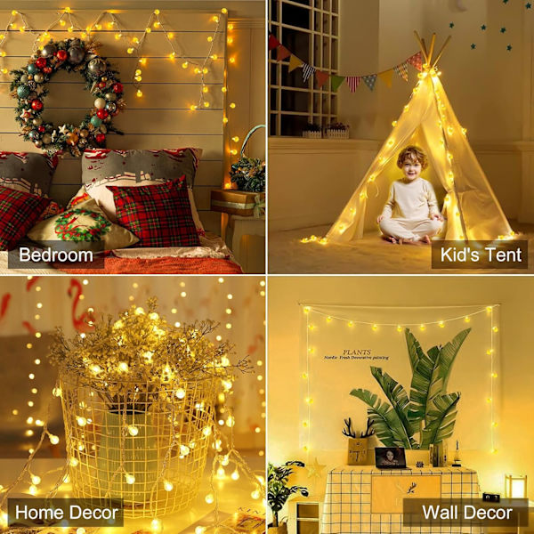 Patio-varjon valot pistokkeella - 33 jalkaa 100 LED-kristallikuulavalosarja 8 valaistustilalla