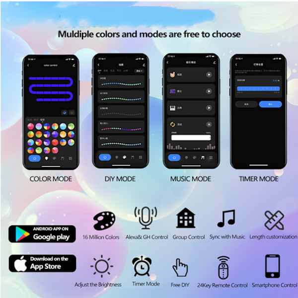 RGB-listremsor inomhus utomhus LED-list neonflexslangljus (EU-kontakt), musiksynkronisering, IP67, fjärr- och appstyrning 10M 10M Bluetooth control