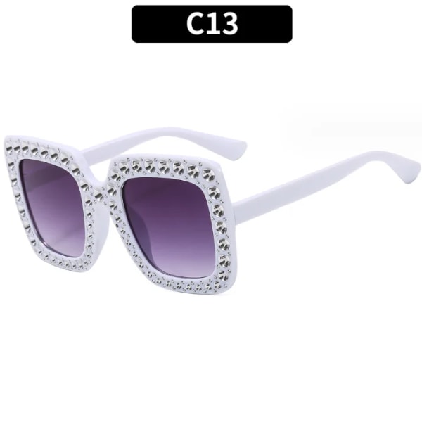 Nyaste Oversize Retro Square Rhinestone Bling Solglasögon Kvinna Lyx Dam Solglasögon 2024 För Kvinnor C13 Square
