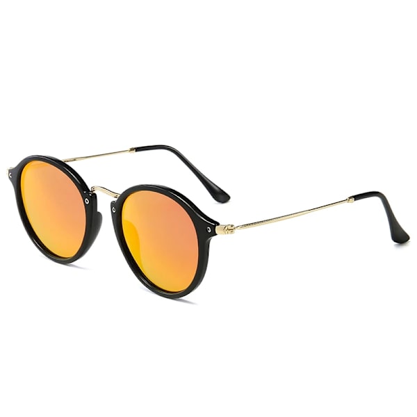 Klassinen pyöreä metallirunkoiset aurinkolasit unisex-tukku NO.6 Black/Red mirror Classic